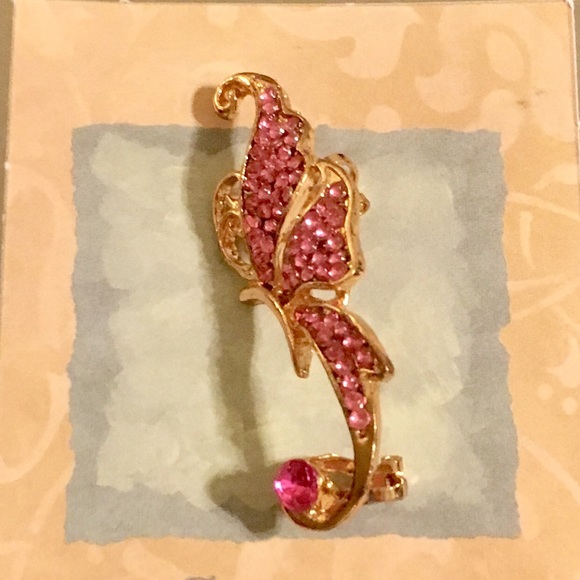 Pink & Gold Crystal Rhinestone Butterfly Left Ear Cuff - Picture 2 of 4